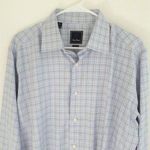 David Donahue Shirt Mens 16.5 34/35 Button Up Long Sleeve Blue Dress Checked